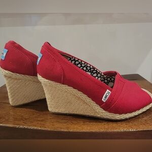 TOMS Red Canvas Wedges